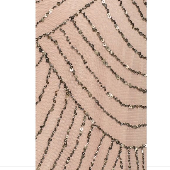 NEW Adrianna Papell Art Deco Beaded Blouson Gown in Taupe Pink‎ [SZ 8 ] - Picture 2 of 11